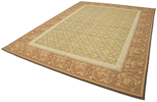 Aubusson Floral Brown Floral Cotton Wool Handmade Area Rug 8'6'' x 11'11''