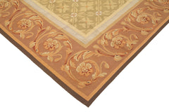 Aubusson Floral Brown Floral Cotton Wool Handmade Area Rug 8'6'' x 11'11''
