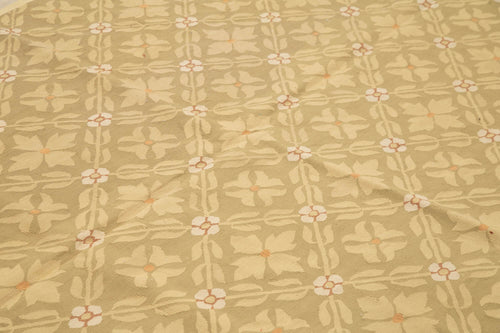 Aubusson Floral Brown Floral Cotton Wool Handmade Area Rug 8'6'' x 11'11''