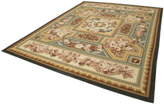 Aubusson Floral Beige Floral Cotton Wool Handmade Area Rug 9'3'' x 11'11''