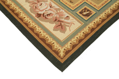 Aubusson Floral Beige Floral Cotton Wool Handmade Area Rug 9'3'' x 11'11''