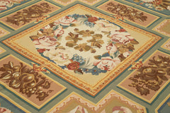 Aubusson Floral Beige Floral Cotton Wool Handmade Area Rug 9'3'' x 11'11''
