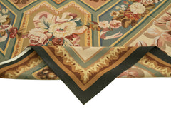 Aubusson Floral Beige Floral Cotton Wool Handmade Area Rug 9'3'' x 11'11''