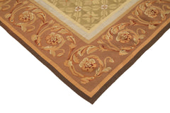 Aubusson Floral Brown Floral Cotton Wool Handmade Area Rug 8'7'' x 11'11''