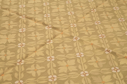 Aubusson Floral Brown Floral Cotton Wool Handmade Area Rug 8'7'' x 11'11''