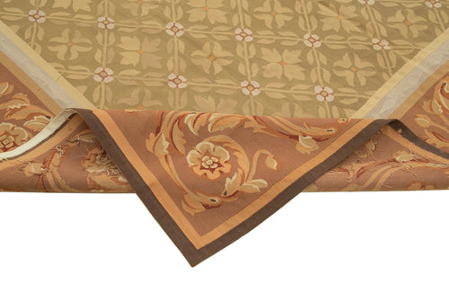 Aubusson Floral Brown Floral Cotton Wool Handmade Area Rug 8'7'' x 11'11''