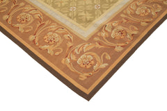 Aubusson Floral Brown Floral Cotton Wool Handmade Area Rug 8'7'' x 11'11''