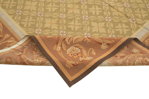 Aubusson Floral Brown Floral Cotton Wool Handmade Area Rug 8'7'' x 11'11''