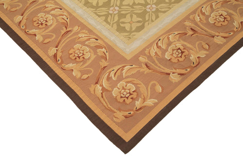 Aubusson Floral Brown Floral Cotton Wool Handmade Area Rug 8'8'' x 12'0''