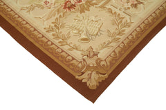 Aubusson Floral Beige Floral Cotton Wool Handmade Area Rug 9'10'' x 14'1''