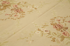 Aubusson Floral Beige Floral Cotton Wool Handmade Area Rug 9'10'' x 14'1''