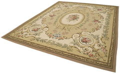 Aubusson Floral Beige Floral Cotton Wool Handmade Area Rug 8'8'' x 11'0''