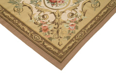 Aubusson Floral Beige Floral Cotton Wool Handmade Area Rug 8'8'' x 11'0''