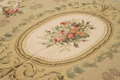 Aubusson Floral Beige Floral Cotton Wool Handmade Area Rug 8'8'' x 11'0''