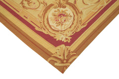 Aubusson Floral Yellow Floral Cotton Wool Handmade Area Rug 8'10'' x 12'0''