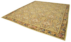 Aubusson Floral Yellow Floral Cotton Wool Handmade Area Rug 11'1'' x 12'6''
