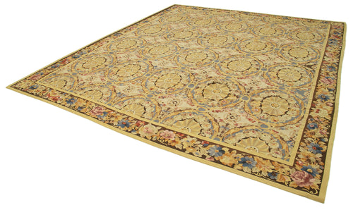 Aubusson Floral Yellow Floral Cotton Wool Handmade Area Rug 11'1'' x 12'6''