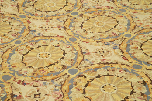 Aubusson Floral Yellow Floral Cotton Wool Handmade Area Rug 11'1'' x 12'6''