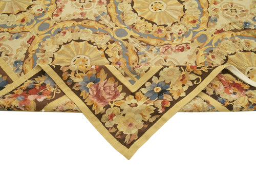 Aubusson Floral Yellow Floral Cotton Wool Handmade Area Rug 11'1'' x 12'6''