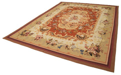 Aubusson Floral Beige Floral Cotton Wool Handmade Area Rug 8'11'' x 12'0''