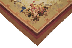 Aubusson Floral Beige Floral Cotton Wool Handmade Area Rug 8'11'' x 12'0''