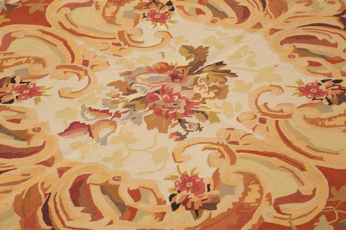 Aubusson Floral Beige Floral Cotton Wool Handmade Area Rug 8'11'' x 12'0''