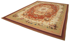 Aubusson Floral Beige Floral Cotton Wool Handmade Area Rug 10'6'' x 14'0''