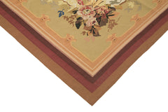 Aubusson Floral Beige Floral Cotton Wool Handmade Area Rug 10'6'' x 14'0''