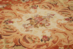 Aubusson Floral Beige Floral Cotton Wool Handmade Area Rug 10'6'' x 14'0''