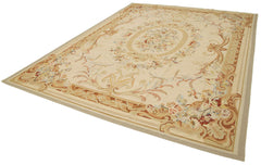 Aubusson Floral Beige Floral Cotton Wool Handmade Area Rug 8'8'' x 11'10''