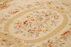 Aubusson Floral Beige Floral Cotton Wool Handmade Area Rug 8'8'' x 11'10''