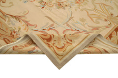 Aubusson Floral Beige Floral Cotton Wool Handmade Area Rug 8'8'' x 11'10''