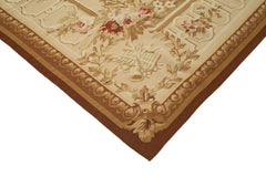 Aubusson Floral Beige Floral Cotton Wool Handmade Area Rug 8'10'' x 12'0''