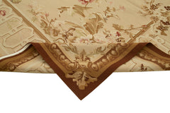Aubusson Floral Beige Floral Cotton Wool Handmade Area Rug 8'10'' x 12'0''