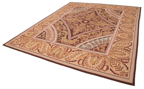 Aubusson Floral Pink Floral Cotton Wool Handmade Area Rug 8'10'' x 11'1''