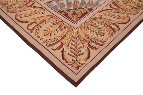 Aubusson Floral Pink Floral Cotton Wool Handmade Area Rug 8'10'' x 11'1''