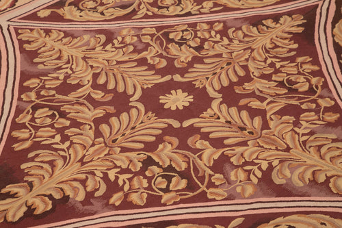 Aubusson Floral Pink Floral Cotton Wool Handmade Area Rug 8'10'' x 11'1''