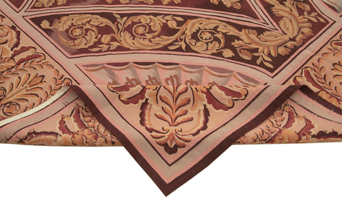 Aubusson Floral Pink Floral Cotton Wool Handmade Area Rug 8'10'' x 11'1''