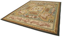 Aubusson Floral Yellow Floral Cotton Wool Handmade Area Rug 9'0'' x 11'11''