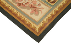 Aubusson Floral Yellow Floral Cotton Wool Handmade Area Rug 9'0'' x 11'11''