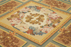 Aubusson Floral Yellow Floral Cotton Wool Handmade Area Rug 9'0'' x 11'11''