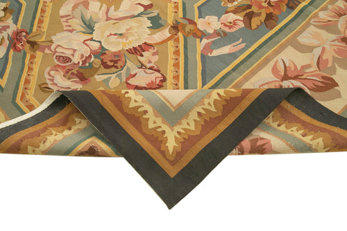 Aubusson Floral Yellow Floral Cotton Wool Handmade Area Rug 9'0'' x 11'11''