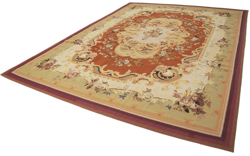Aubusson Floral Beige Floral Cotton Wool Handmade Area Rug 10'1'' x 14'0''