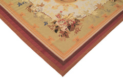 Aubusson Floral Beige Floral Cotton Wool Handmade Area Rug 10'1'' x 14'0''