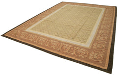 Aubusson Floral Brown Floral Cotton Wool Handmade Area Rug 9'8'' x 13'8''