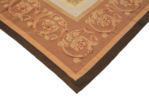 Aubusson Floral Brown Floral Cotton Wool Handmade Area Rug 9'8'' x 13'8''