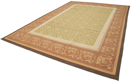 Aubusson Floral Brown Floral Cotton Wool Handmade Area Rug 9'5'' x 14'0''