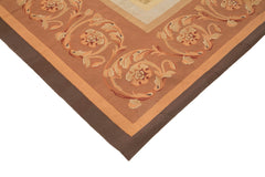 Aubusson Floral Brown Floral Cotton Wool Handmade Area Rug 9'5'' x 14'0''