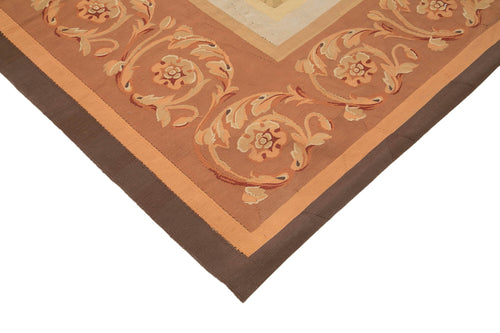 Aubusson Floral Brown Floral Cotton Wool Handmade Area Rug 9'5'' x 14'0''