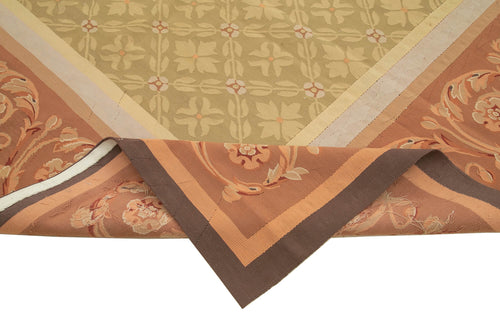 Aubusson Floral Brown Floral Cotton Wool Handmade Area Rug 9'5'' x 14'0''